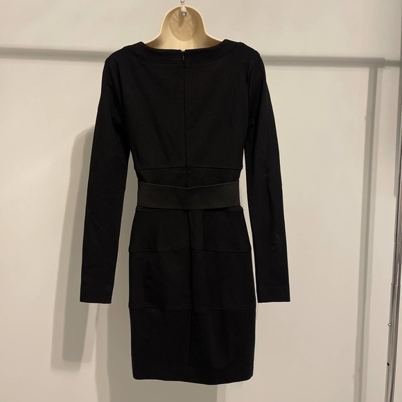 Three Dots Black V Neck Long Sleeve Bodycon Dress Large Pre-owned - Picture 3 of 9